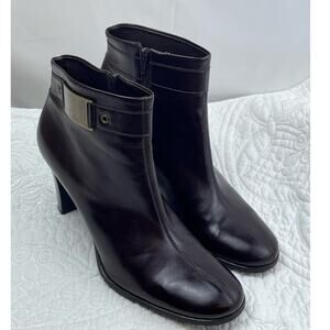 Franco Sarto Women's Brown Faux Leather Side Zip Boot Heels - Size 10